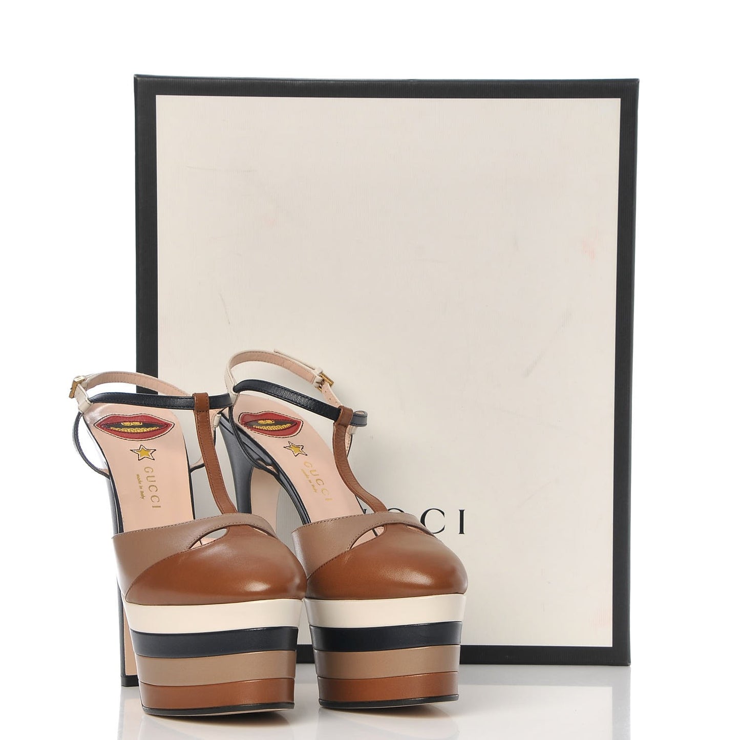 Calfskin Angel T-Strap Platform High Heel Pumps 39.5 Cuir Rose Blue White