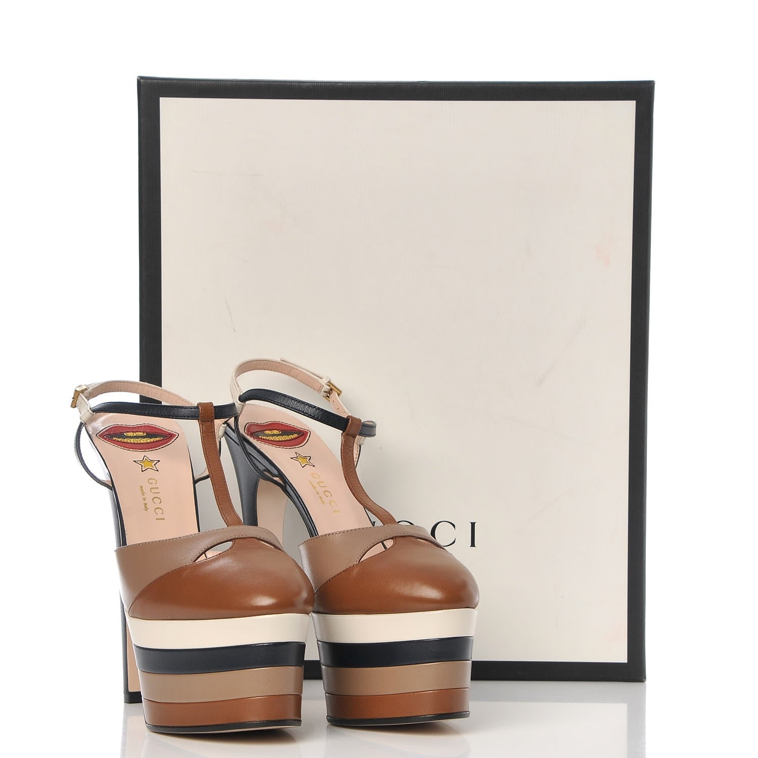 Gucci Calfskin Angel T-Strap Platform High Heel Pumps 39.5 Cuir Rose Blue White 10 of 10