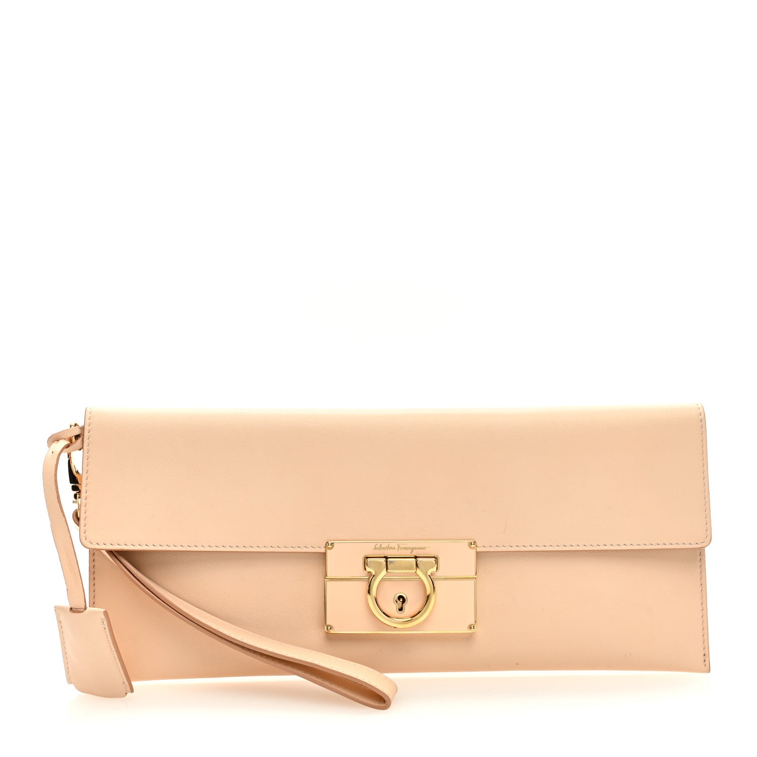 Salvatore Ferragamo Nuage Calfskin Afef Lock Story Gancini Clutch Beige 1 of 6