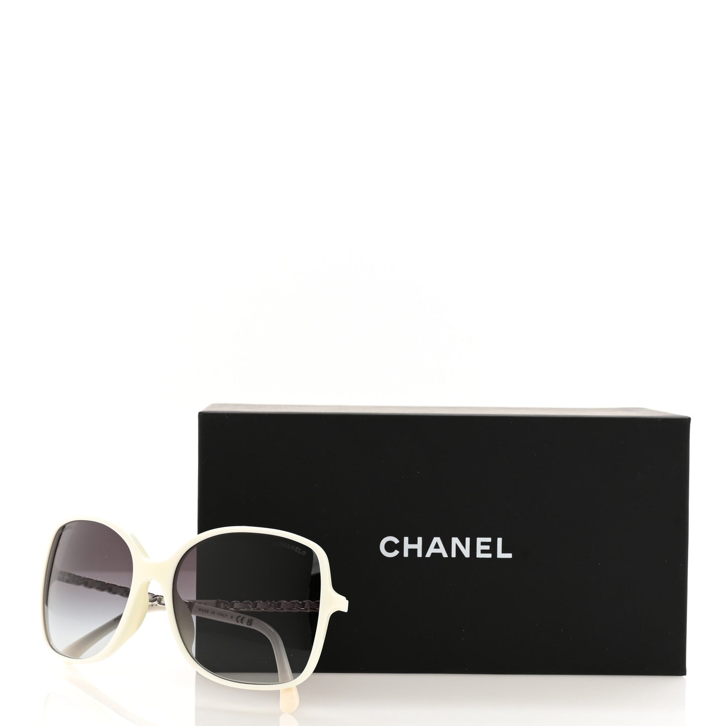 Acetate Metal Lambskin Square Chain Sunglasses 5210-Q-A White