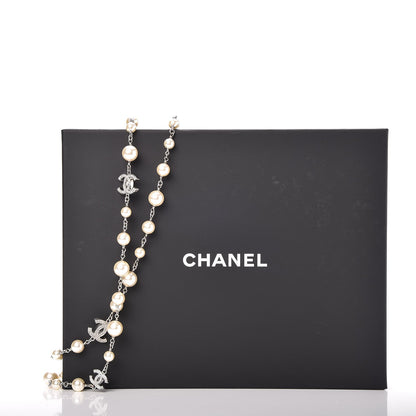 Chanel Crystal Pearl CC Long Necklace Silver 7 of 7