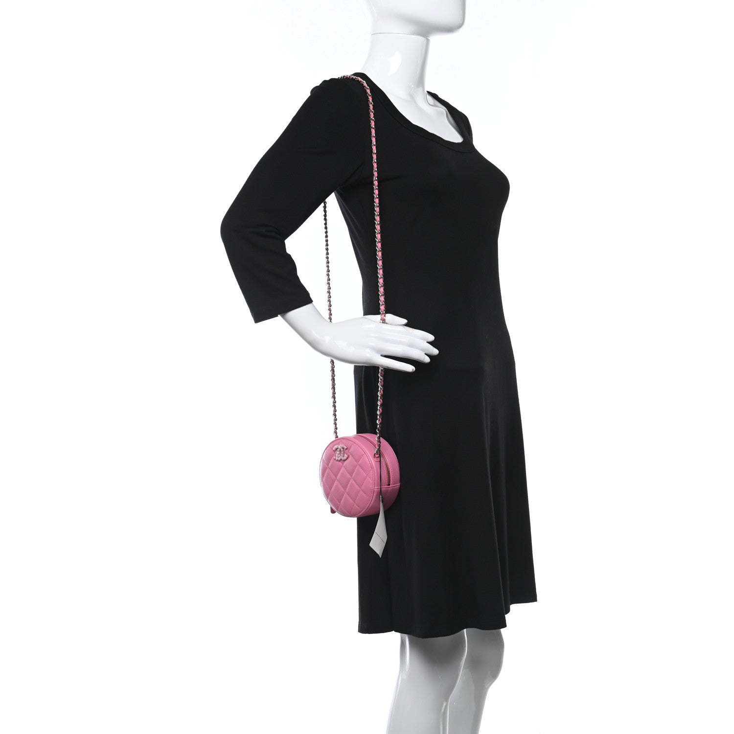 Chanel Caviar Quilted Gripoix CC Round Clutch With Chain Pink 2 of 9