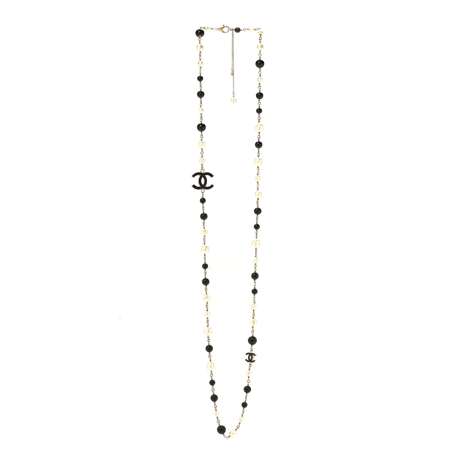 Pearl Bead CC Long Necklace Black