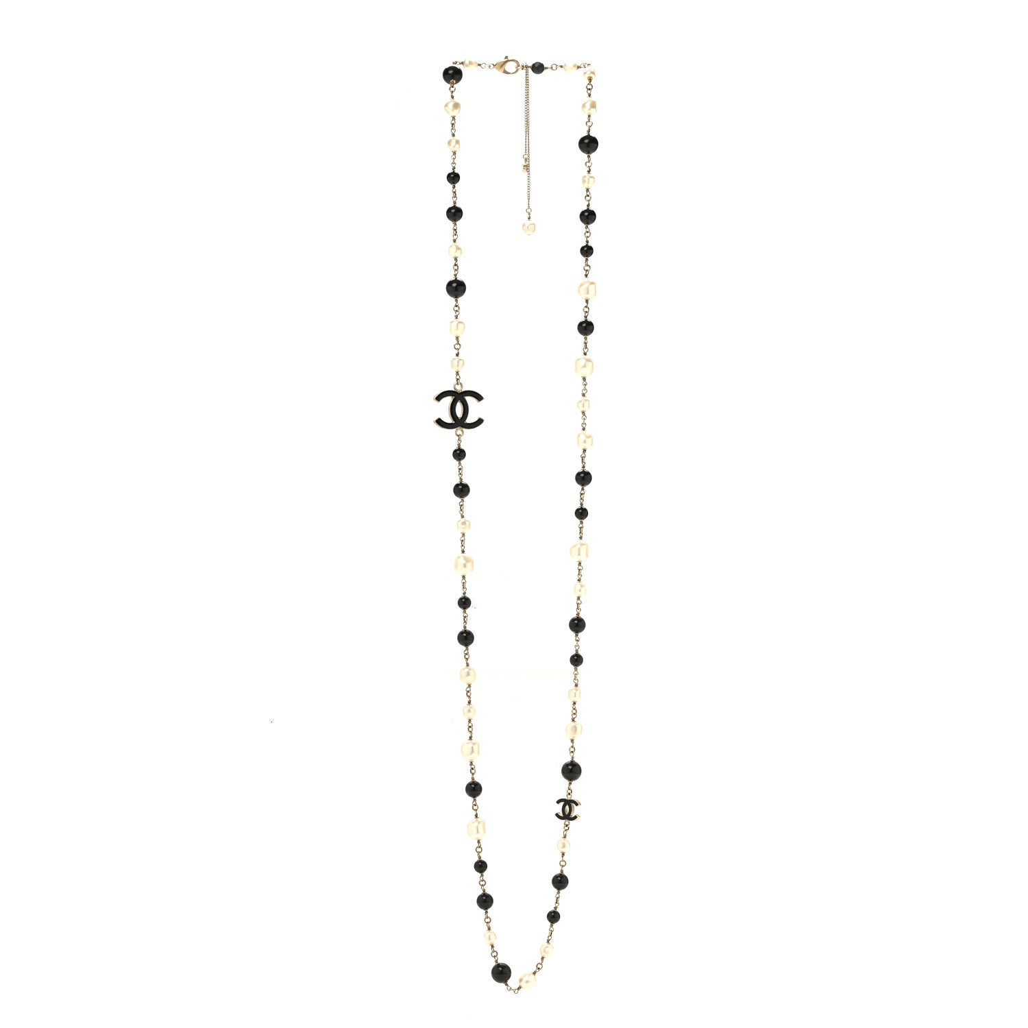 Chanel Pearl Bead CC Long Necklace Black 3 of 5