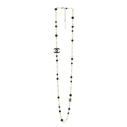 Chanel Pearl Bead CC Long Necklace Black 3 of 5