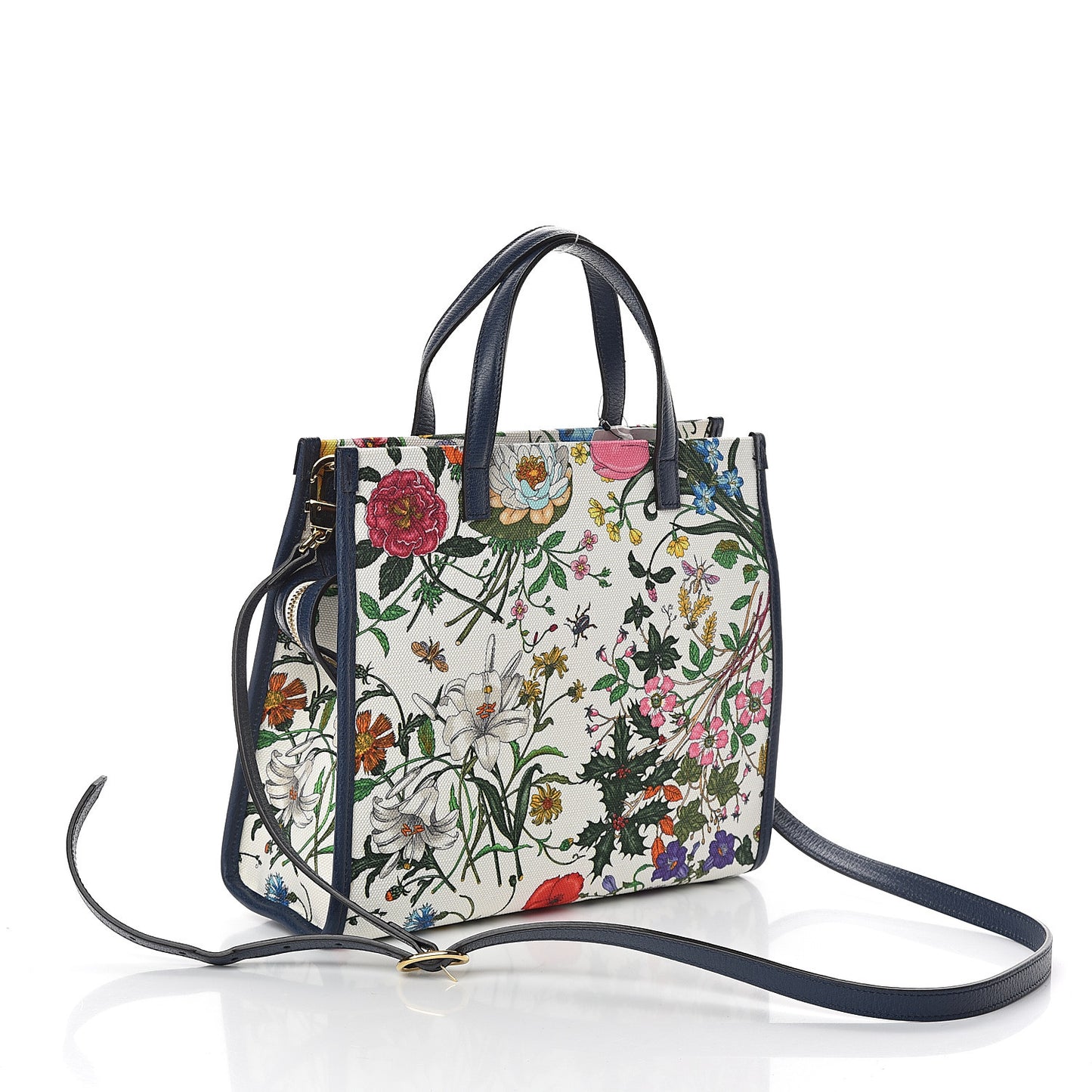 Canvas Medium Flora Tote White Multicolor Blue Agata