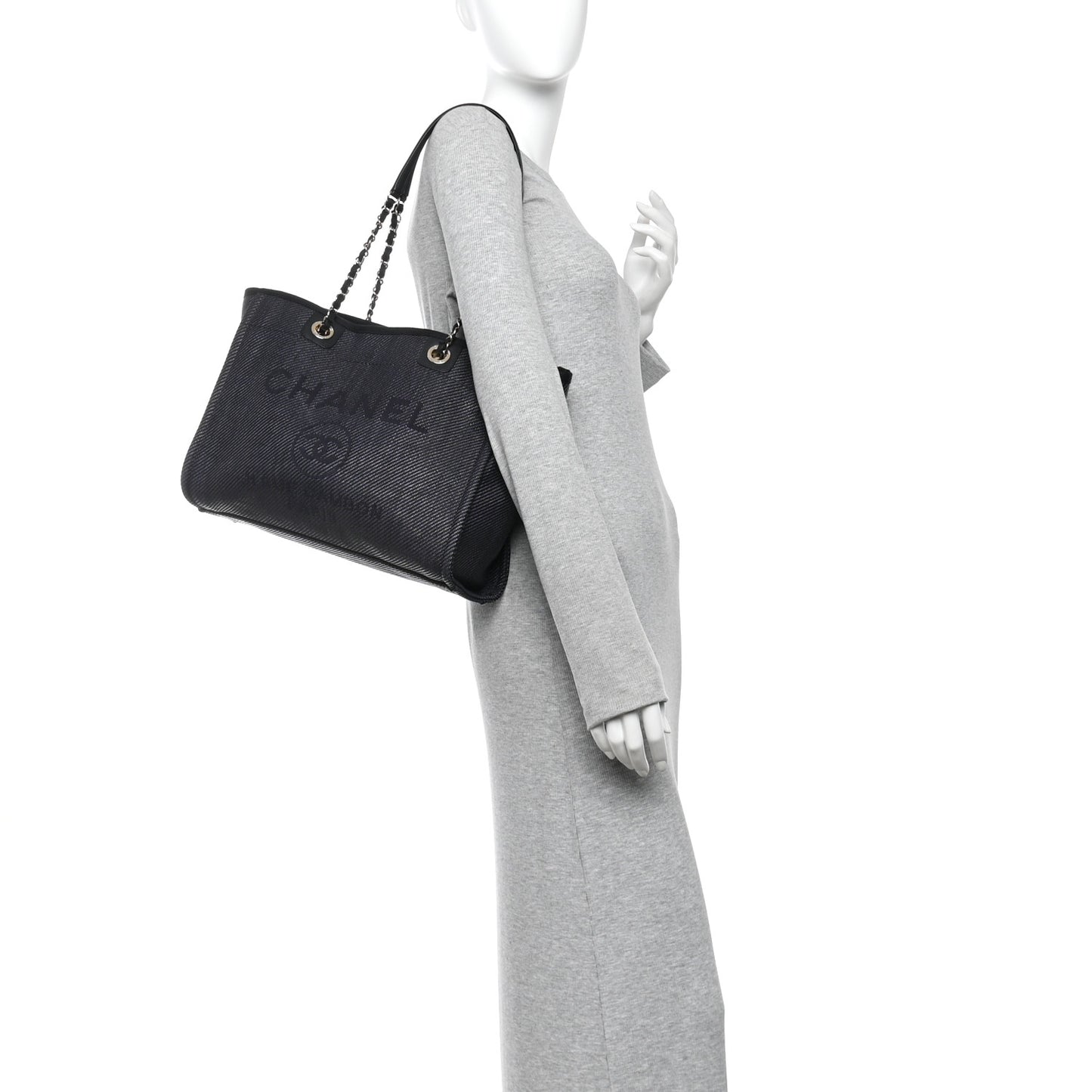 Mixed Fibers Calfskin Small Deauville Tote Black