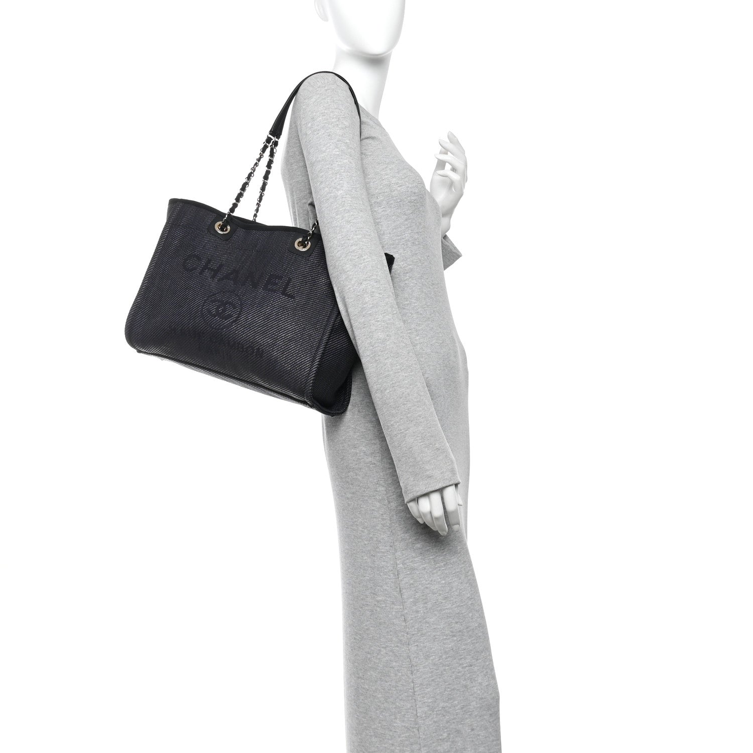 Chanel Mixed Fibers Calfskin Small Deauville Tote Black 2 of 10