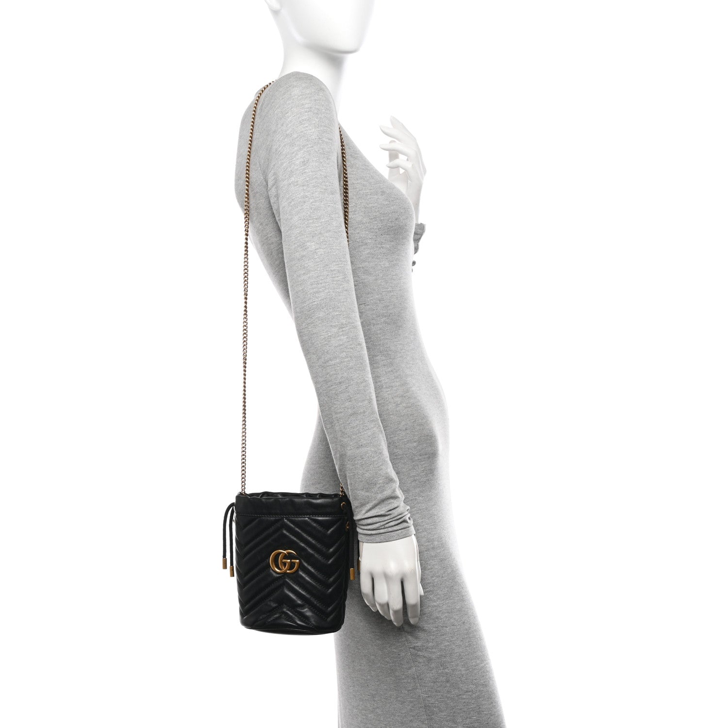 Gucci Calfskin Matelasse Mini GG Marmont 2.0 Bucket Bag Black 2 of 10