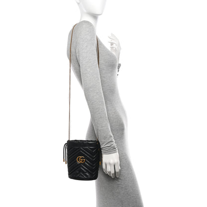 Gucci Calfskin Matelasse Mini GG Marmont 2.0 Bucket Bag Black 2 of 10