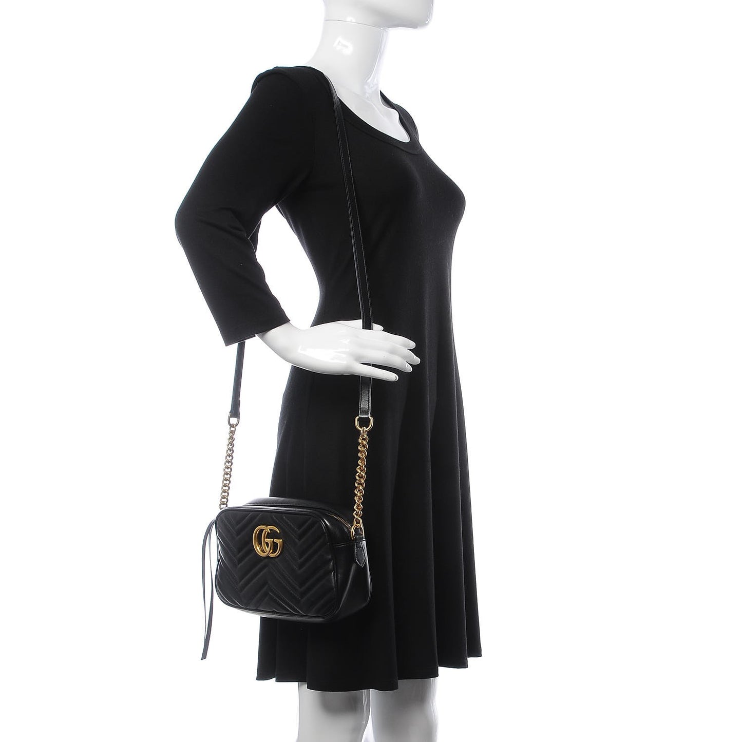 Calfskin Matelasse Small GG Marmont Chain Shoulder Bag Black