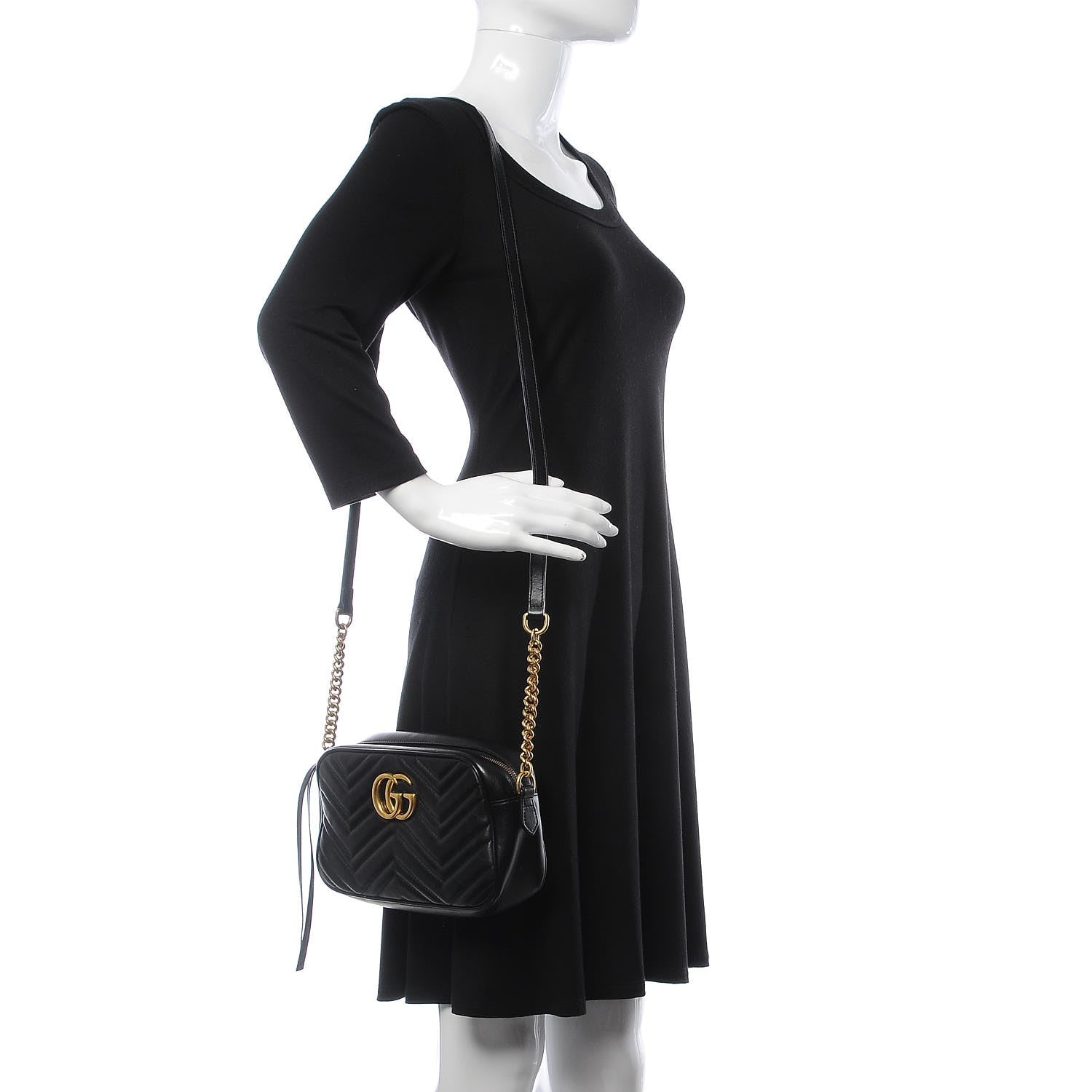 Gucci Calfskin Matelasse Small GG Marmont Chain Shoulder Bag Black 2 of 7