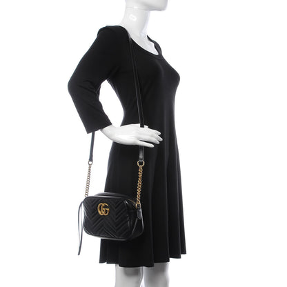 Gucci Calfskin Matelasse Small GG Marmont Chain Shoulder Bag Black 2 of 7