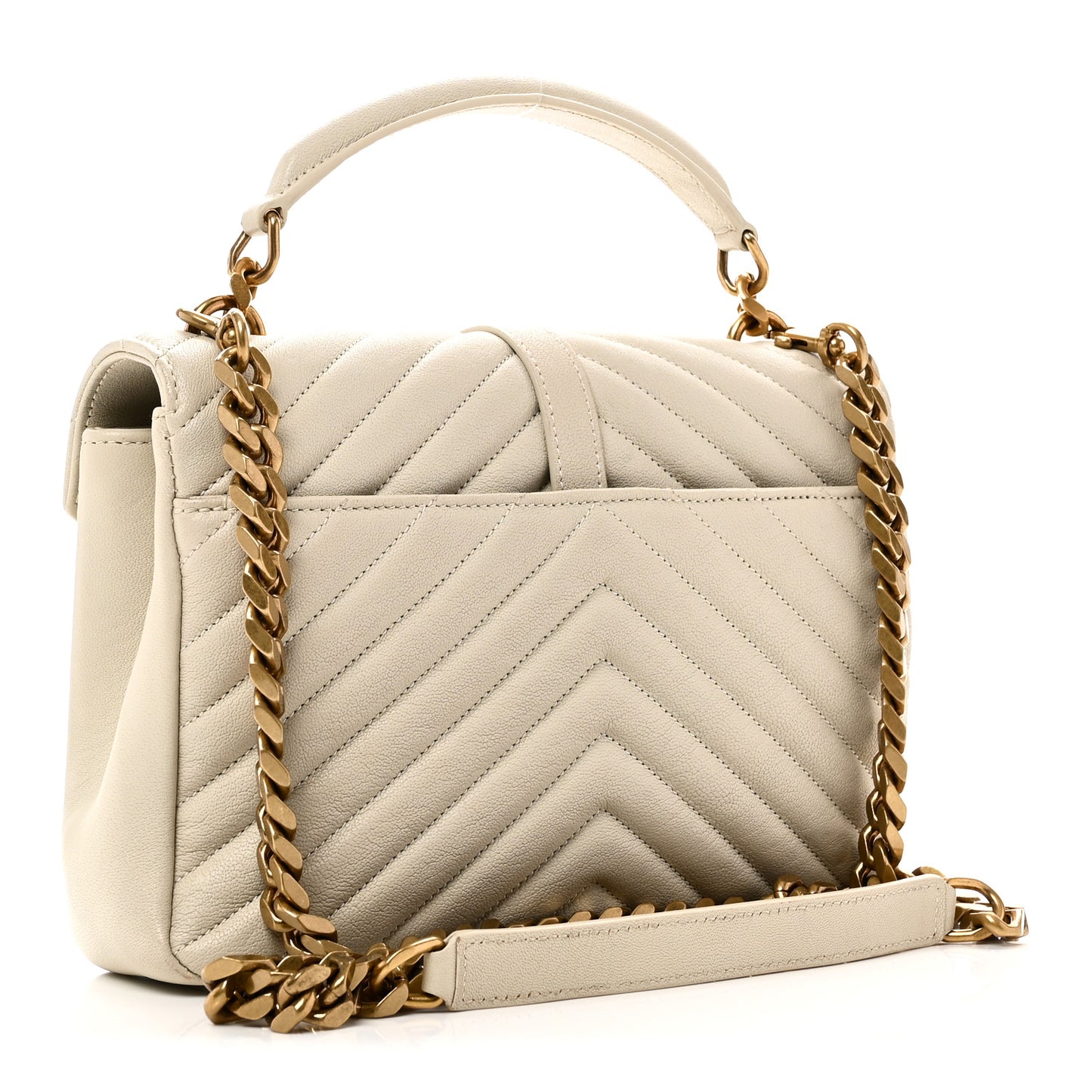 Sheepskin Matelasse Chevron Monogram Medium College Bag Crema Soft