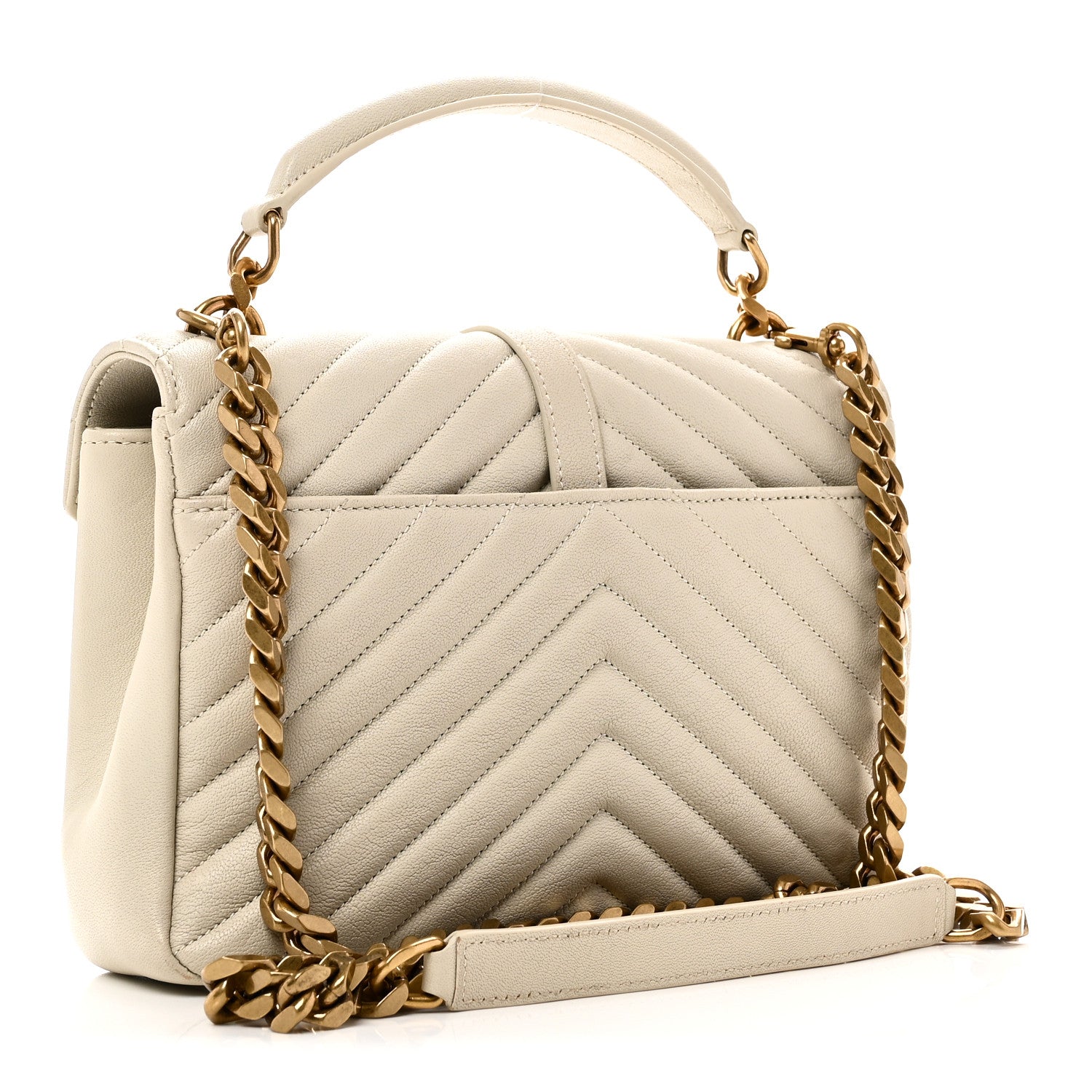 Saint Laurent Sheepskin Matelasse Chevron Monogram Medium College Bag Crema Soft 3 of 11