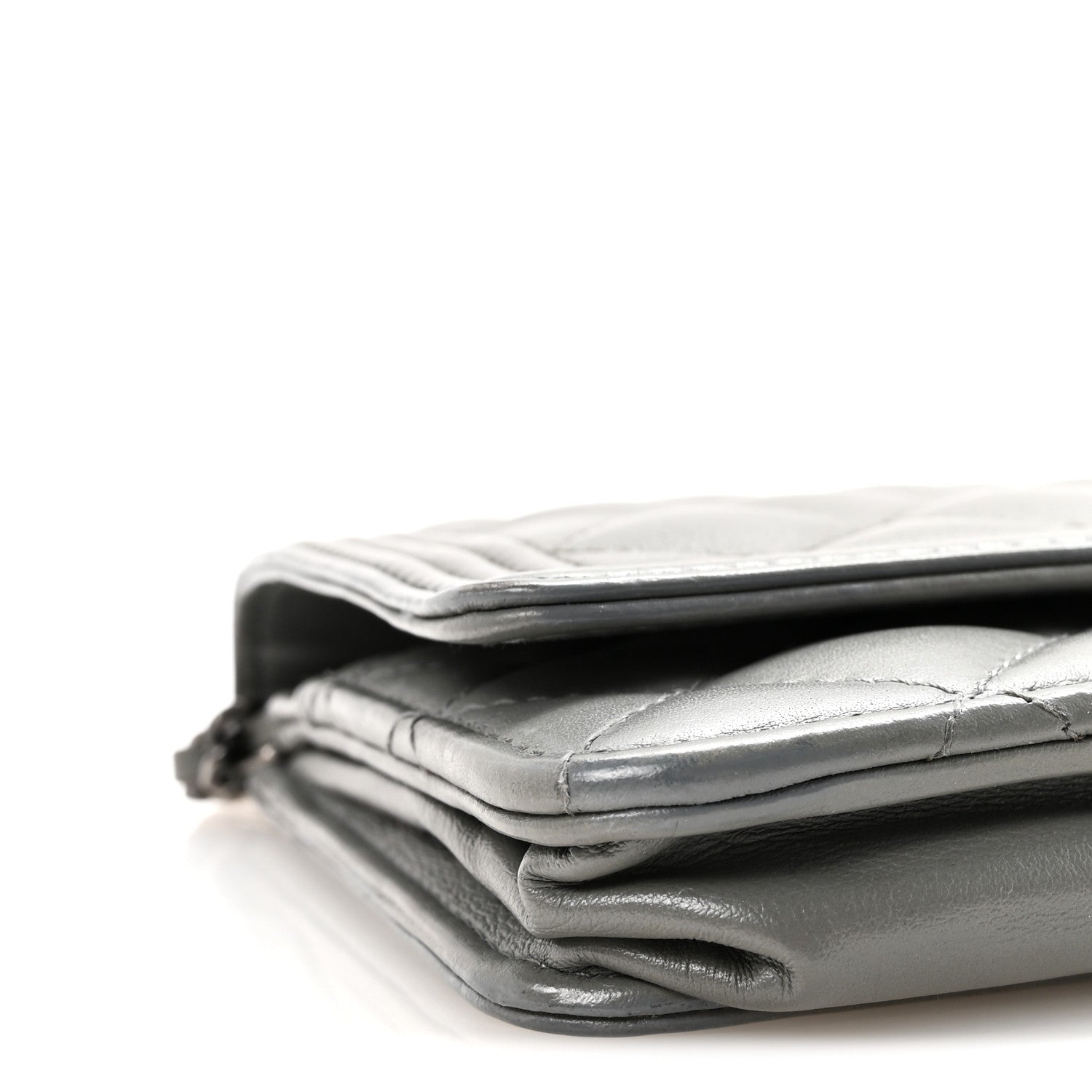 Chanel Lambskin Quilted Boy Wallet On Chain WOC Grey 10 of 12