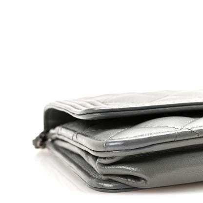 Chanel Lambskin Quilted Boy Wallet On Chain WOC Grey 10 of 12