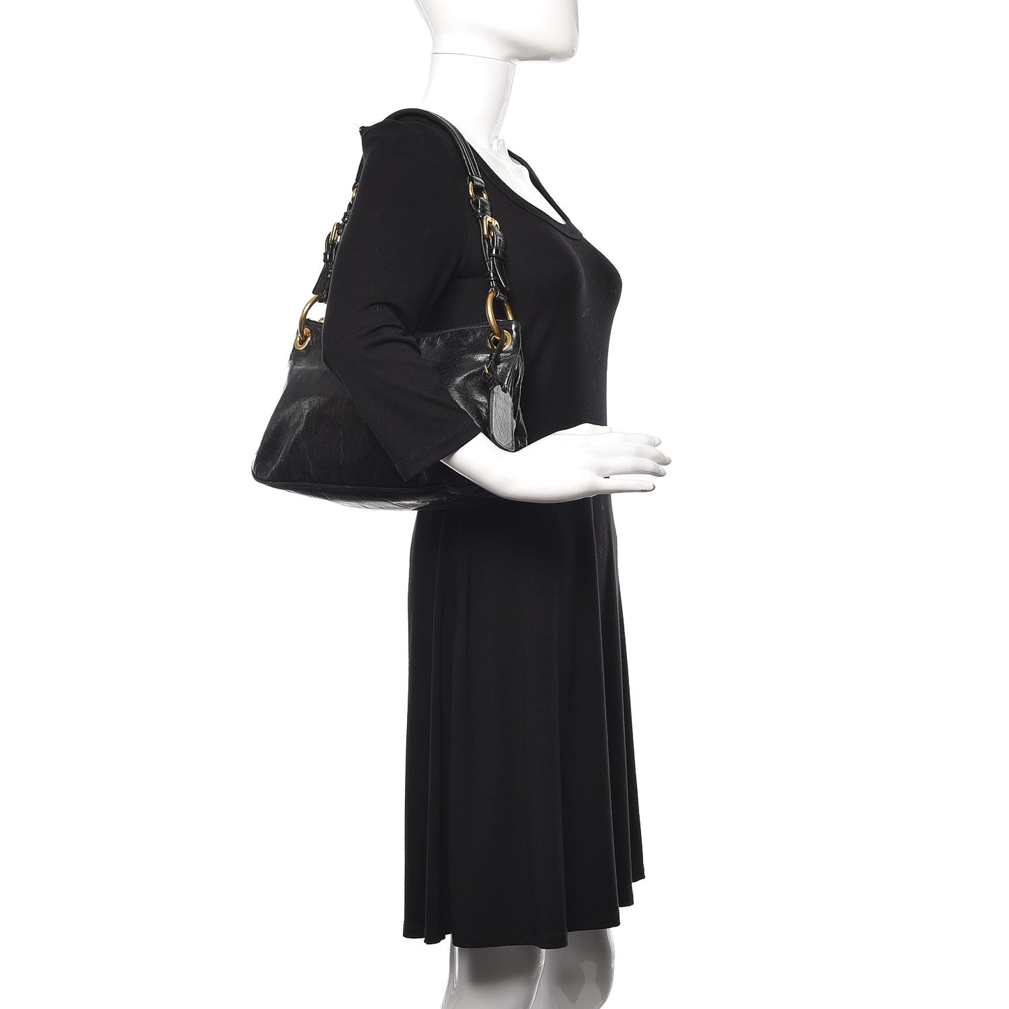 Vitello Shine Shoulder Bag Black
