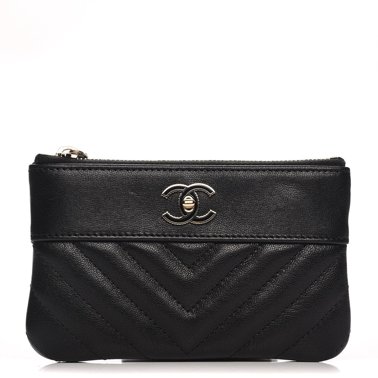 Sheepskin Chevron Quilted Small Cosmetic Case Black