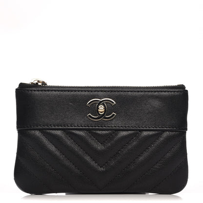 Chanel Sheepskin Chevron Quilted Small Cosmetic Case Black 1 of 8