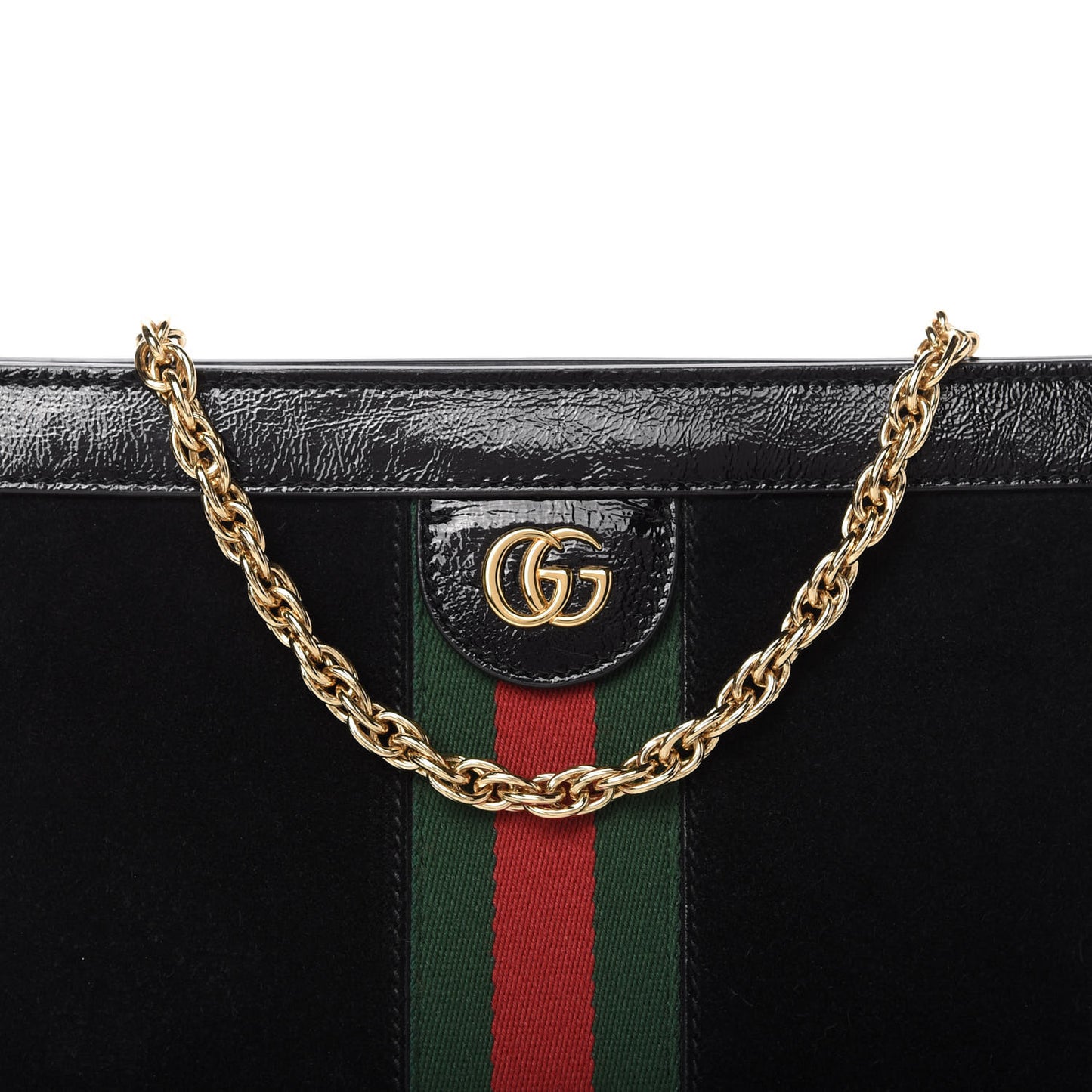 Suede Patent GG Web Small Ophidia Chain Shoulder Bag Black