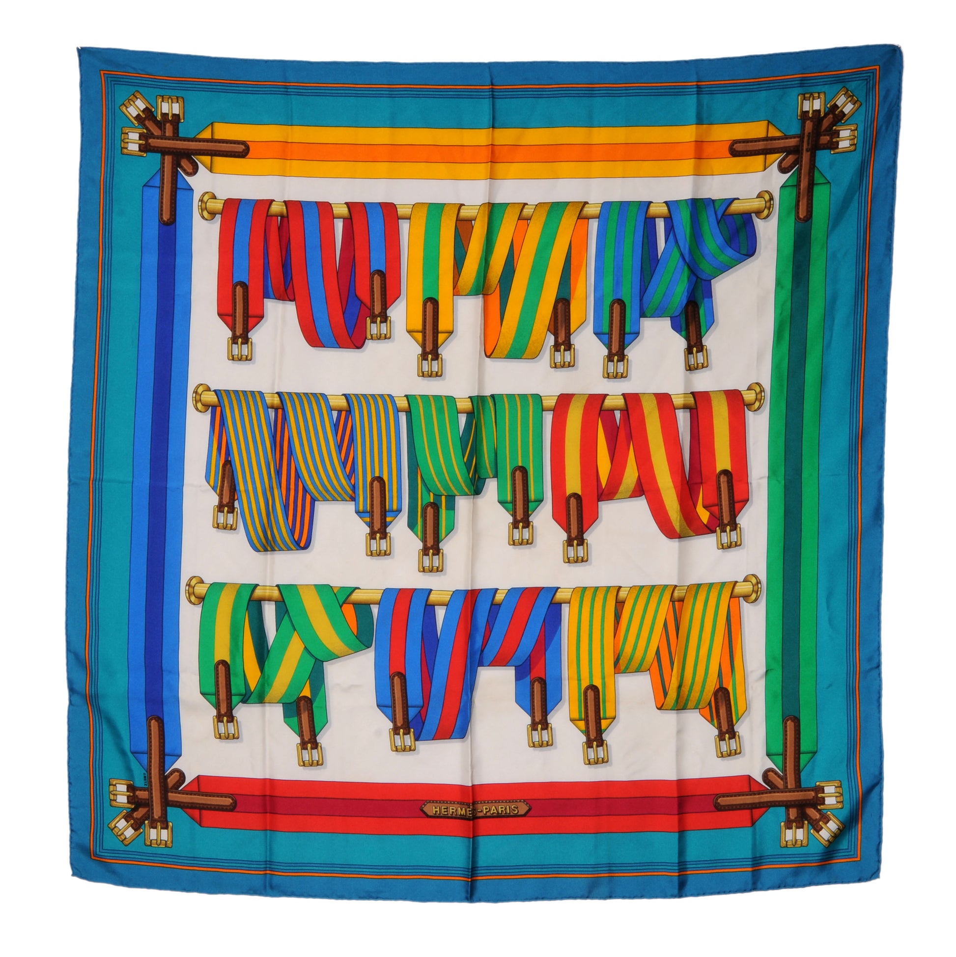 Hermes Silk Sangles Scarf 90 Bleu 2 of 4