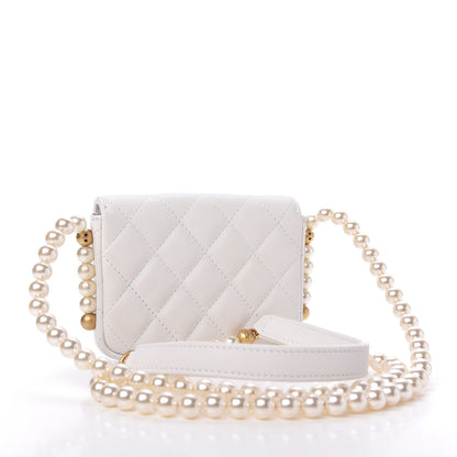 Chanel Calfskin Quilted About Pearls Card Holder Flap With Chain White 3 of 11