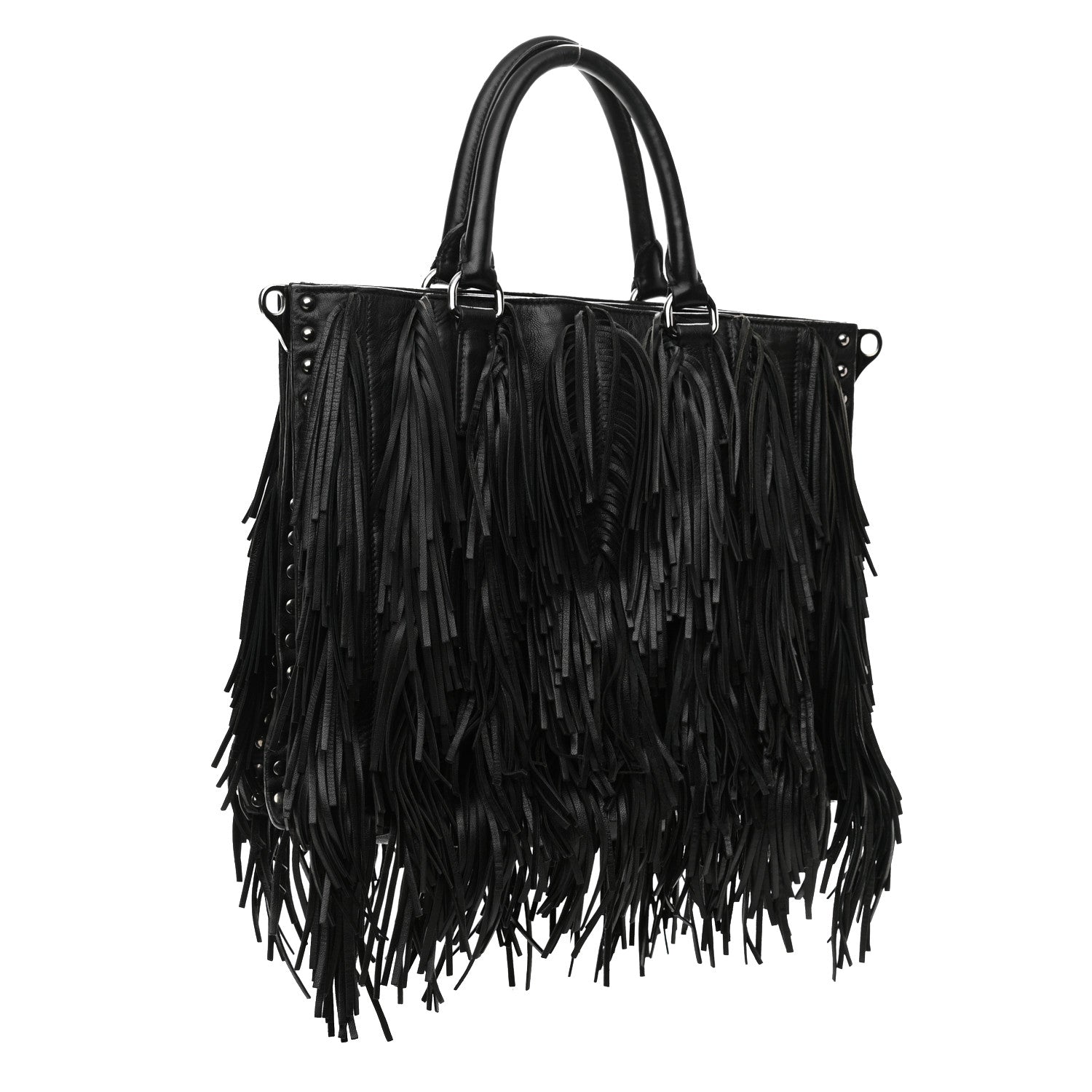 Prada Nappa Fringe Tote Black 3 of 13
