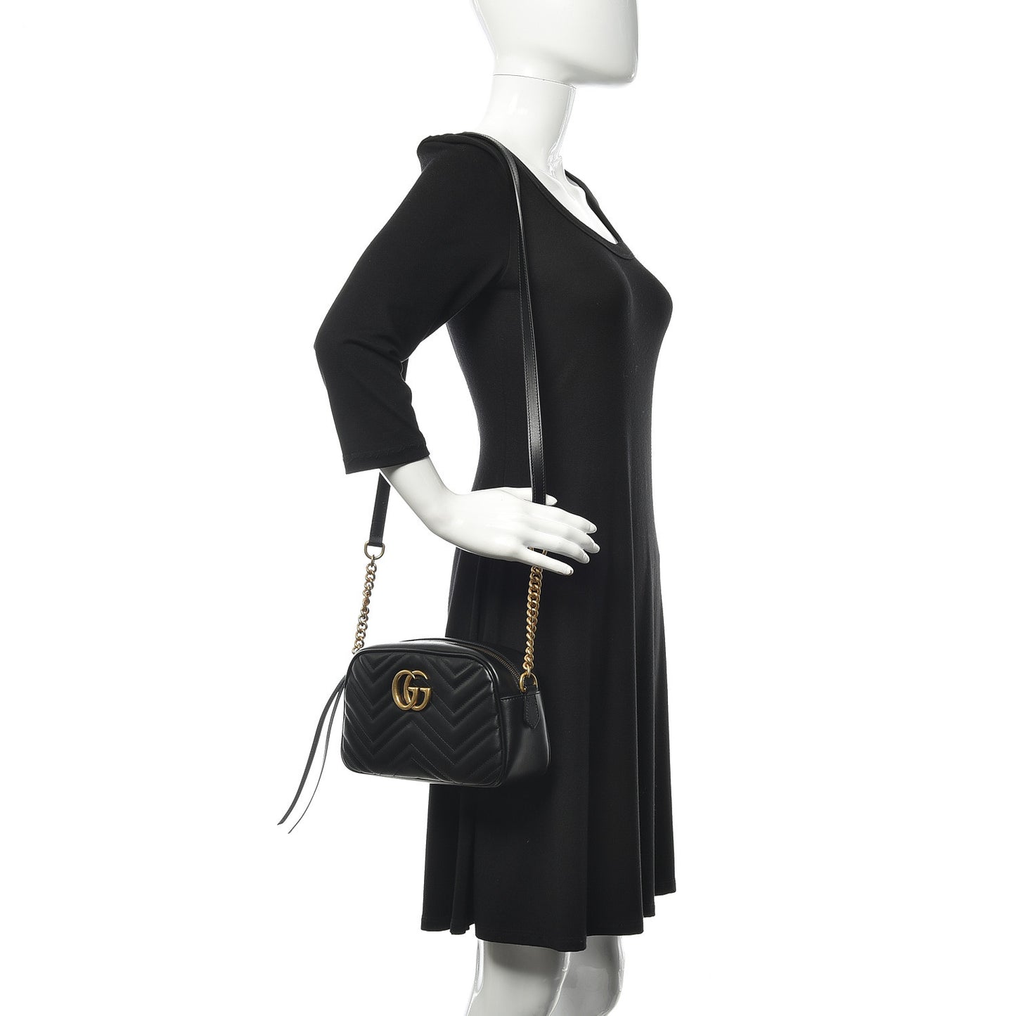 Calfskin Matelasse Small GG Marmont Chain Shoulder Bag Black