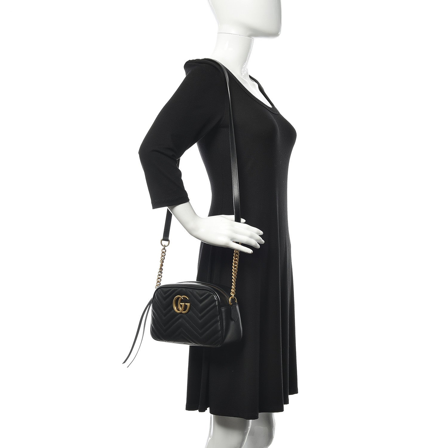 Gucci Calfskin Matelasse Small GG Marmont Chain Shoulder Bag Black 2 of 10