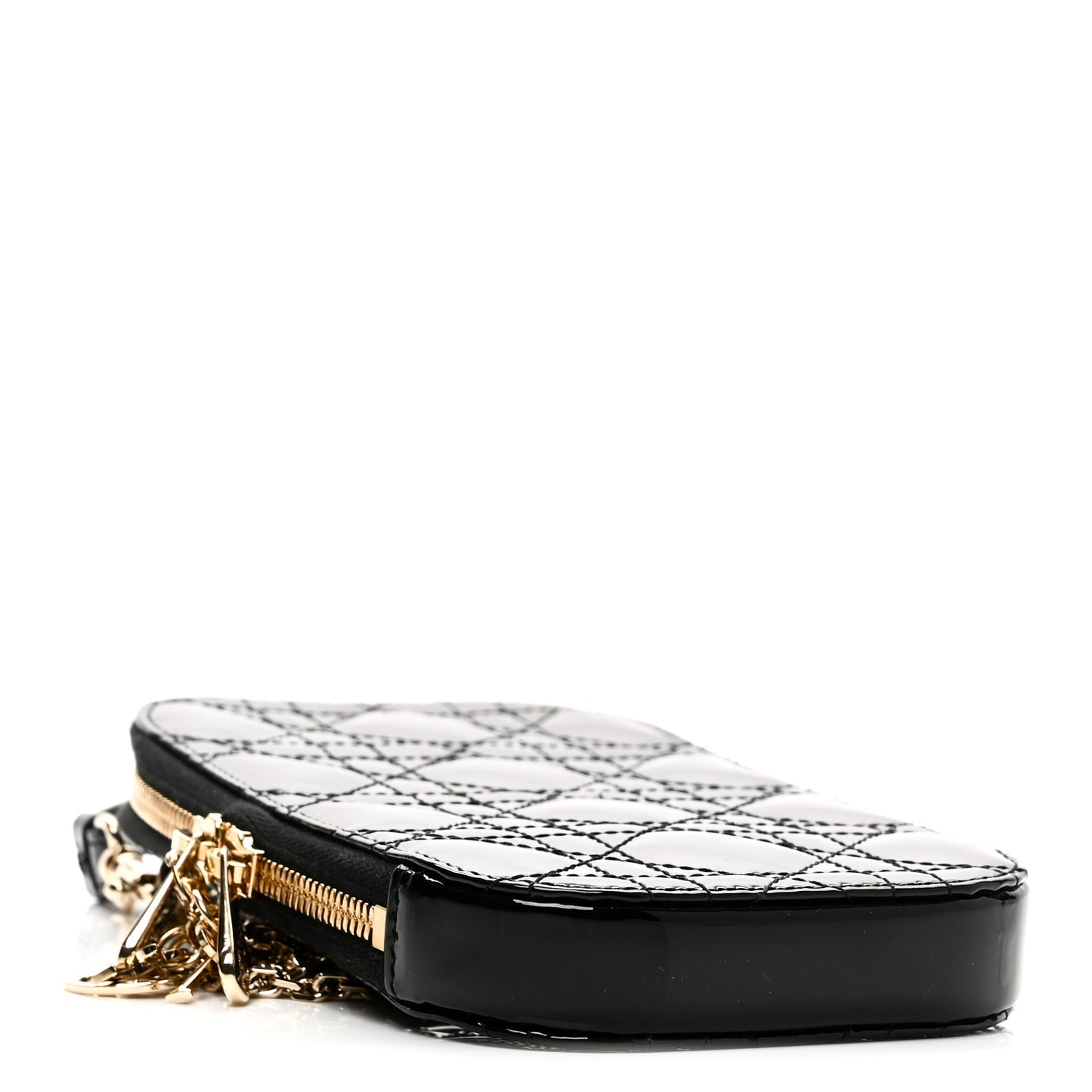 Patent Cannage Lady Dior Phone Holder Black