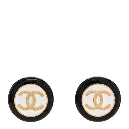 Chanel Enamel CC Stud Earrings Black White 1 of 5