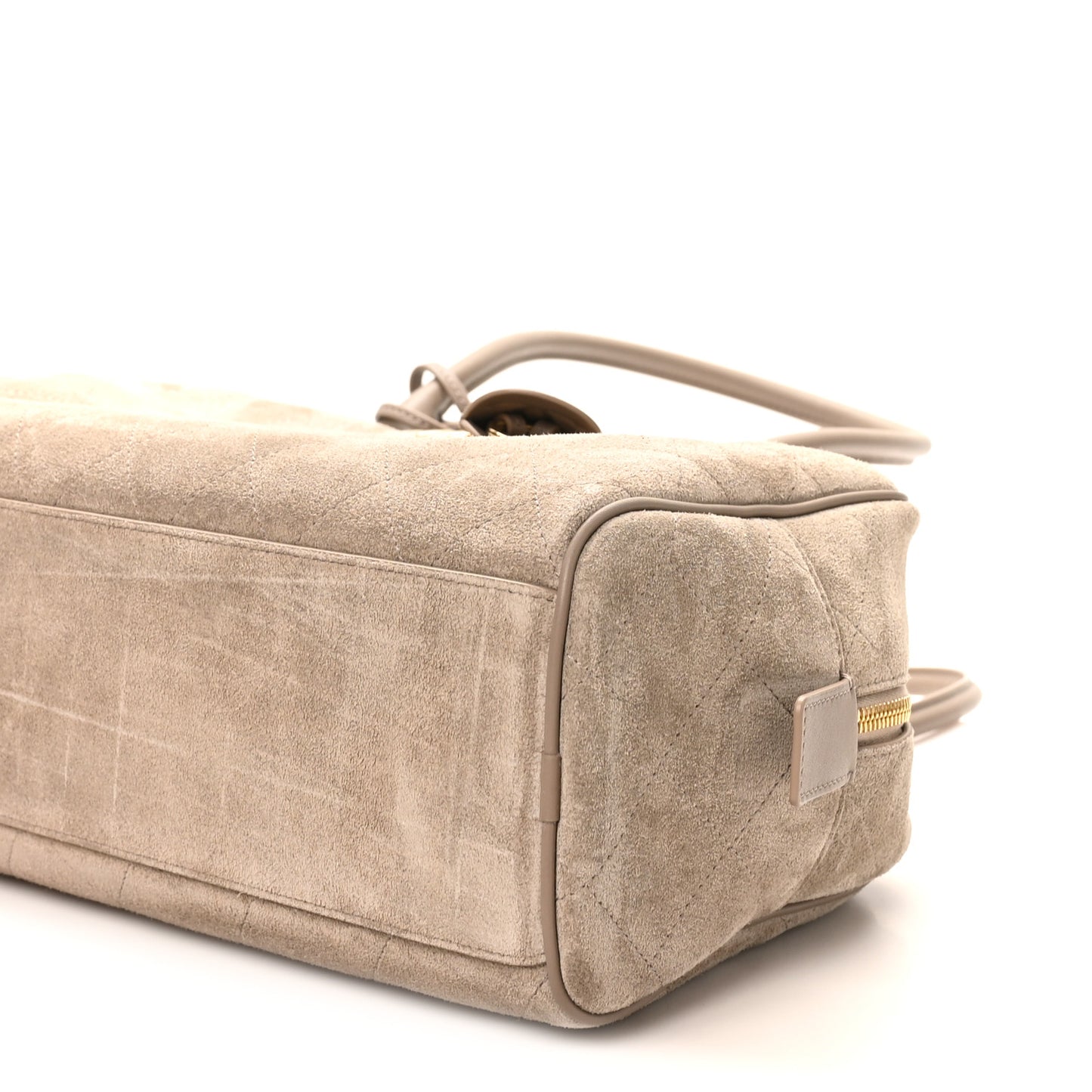 Suede Calfskin Large Perfect Bowling Bag Grey