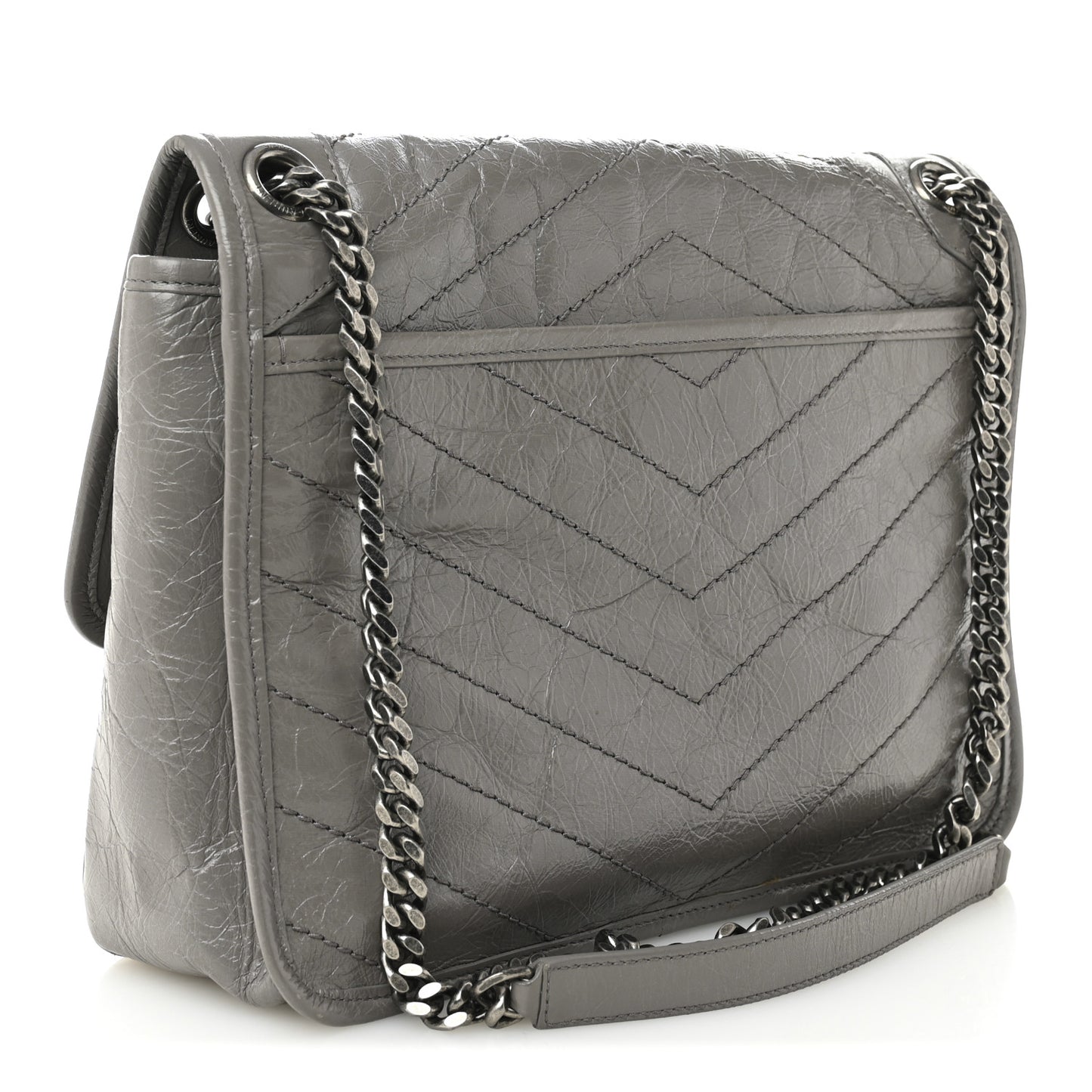 Crinkled Calfskin Matelasse Monogram Medium Niki Chain Satchel Fog