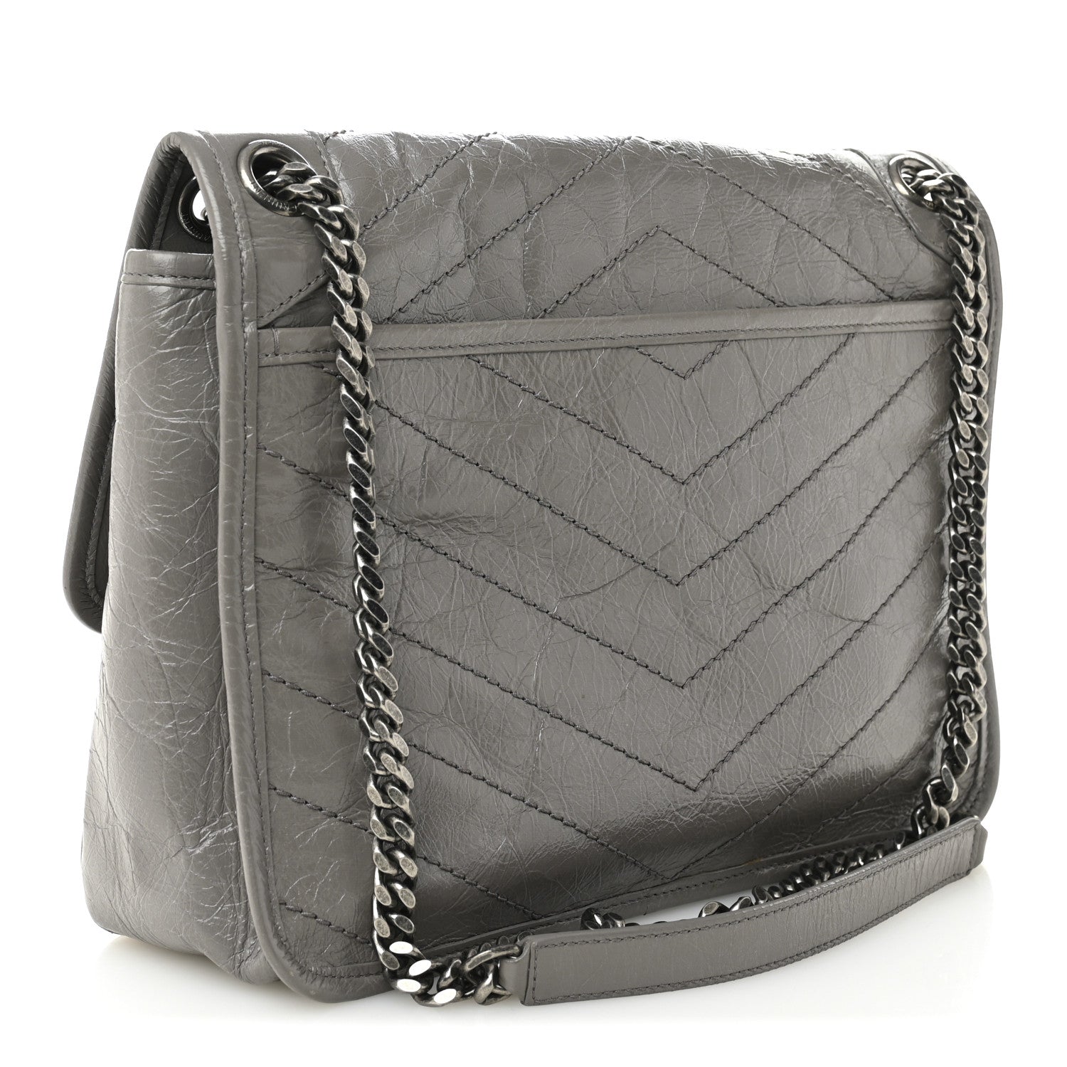 Saint Laurent Crinkled Calfskin Matelasse Monogram Medium Niki Chain Satchel Fog 3 of 10
