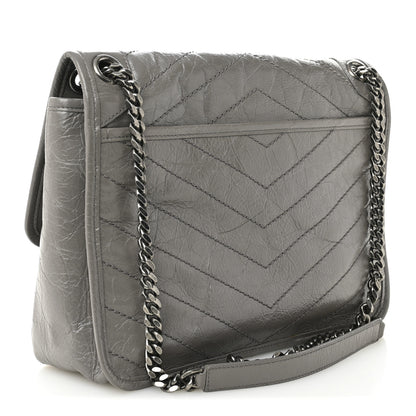 Saint Laurent Crinkled Calfskin Matelasse Monogram Medium Niki Chain Satchel Fog 3 of 10