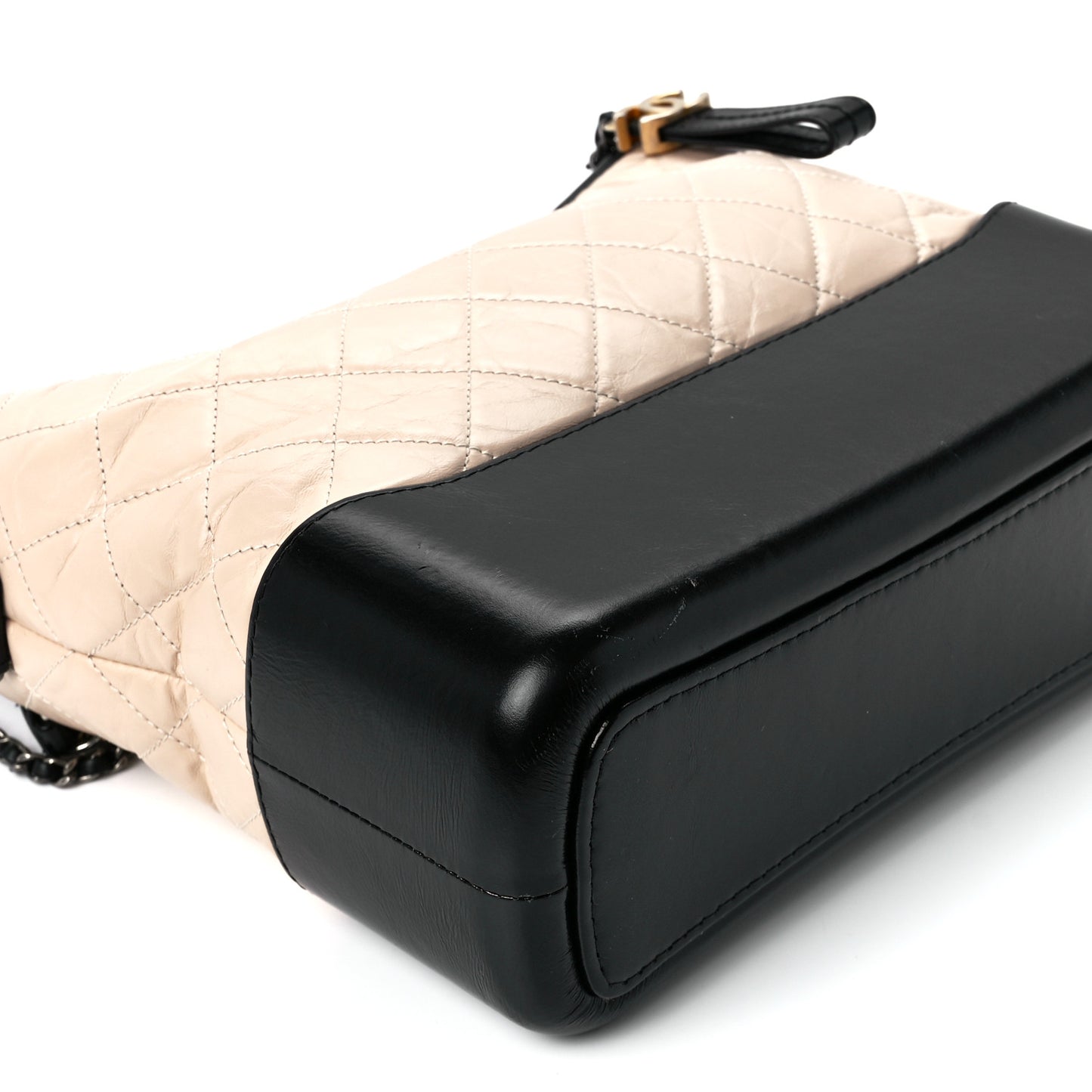 Aged Calfskin Quilted Medium Gabrielle Hobo Beige Black