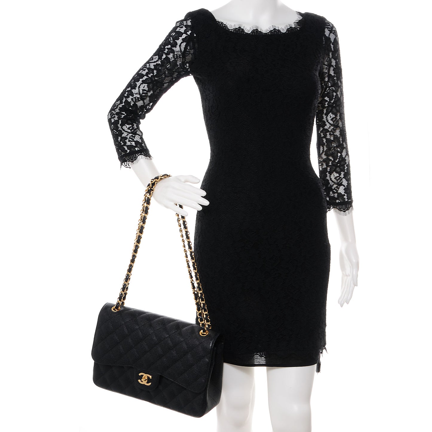 Caviar Quilted Jumbo Double Flap Black