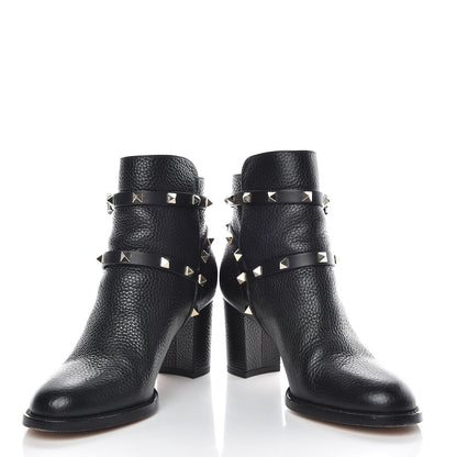 Valentino Garavani Pebbled Calfskin Rockstud Double Buckle 70mm Block Heel Ankle Boots 36.5 Black 5 of 13