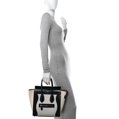 Celine Smooth Calfskin Lizard Embossed Bi-Color Micro Luggage Black White 2 of 17