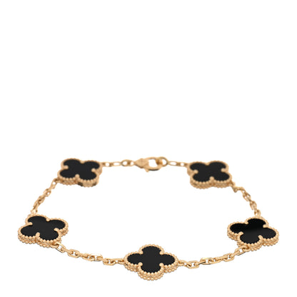 Van Cleef & Arpels 18K Yellow Gold Black Onyx 5 Motifs Vintage Alhambra Bracelet 1 of 3