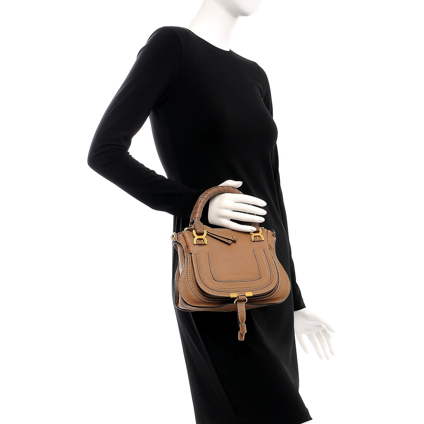 Grained Calfskin Mini Marcie Satchel Nut