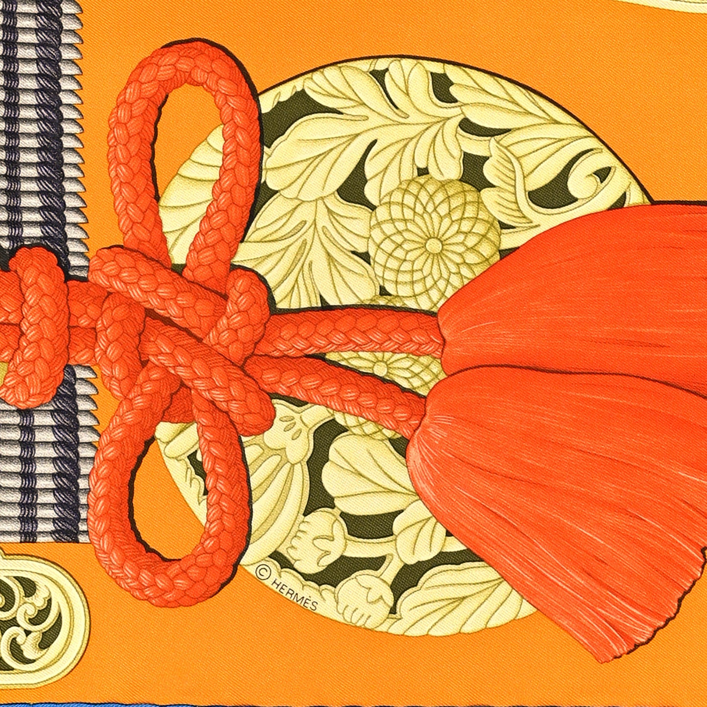 Silk Parures De Samourais Scarf 90 Orange Vert Absinthe Brun