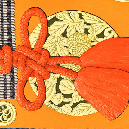 Hermes Silk Parures De Samourais Scarf 90 Orange Vert Absinthe Brun 4 of 5