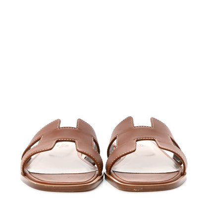Hermes Box Calfskin Oran Sandals 35.5 Gold 4 of 5