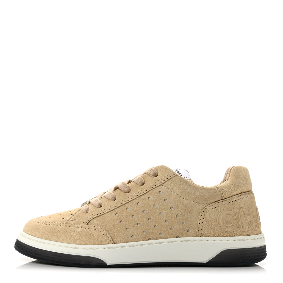 Suede Calfskin Logo Sneakers 38 Beige