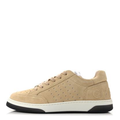 Chanel Suede Calfskin Logo Sneakers 38 Beige 1 of 10