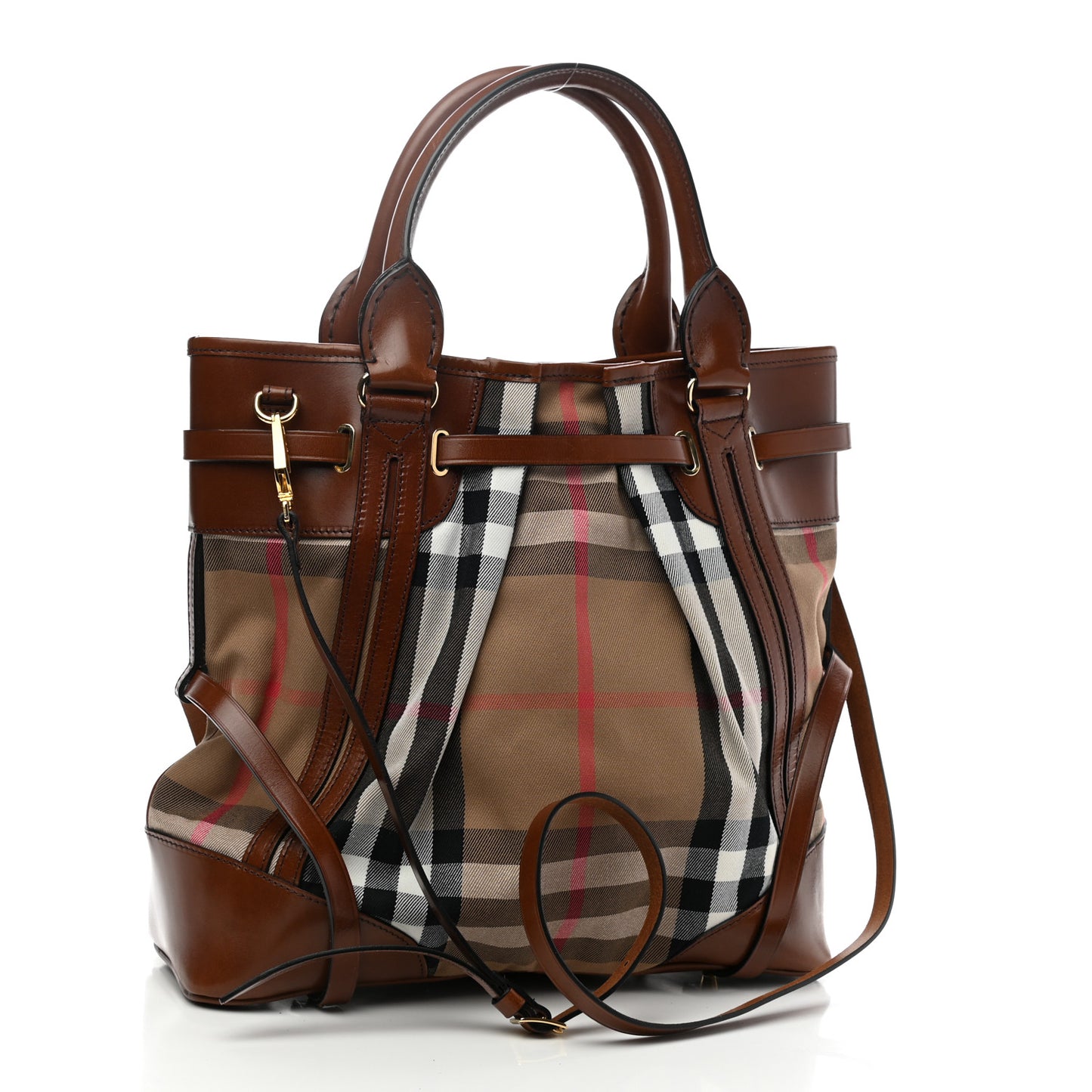 Bridle Calfskin House Check Medium Whipstitch Tote Dark Tan