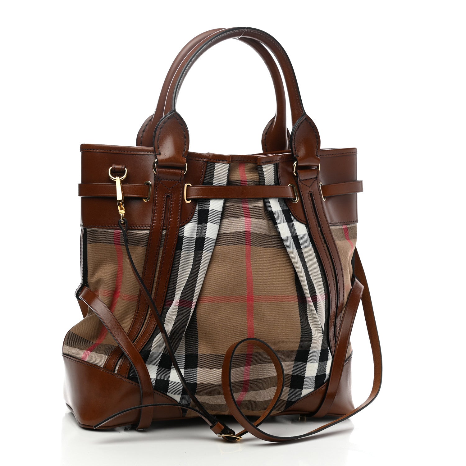 Burberry Bridle Calfskin House Check Medium Whipstitch Tote Dark Tan 3 of 10