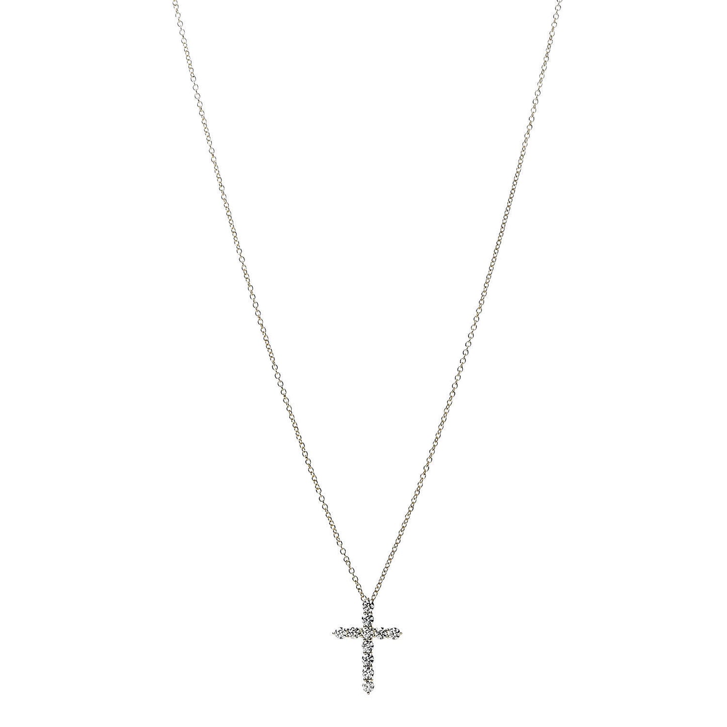 18K Yellow Gold Diamond Small Cross Pendant Necklace